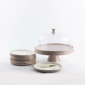 طقم تقديم الكيك 9 قطع من جوار - بنفسجي وذهبي