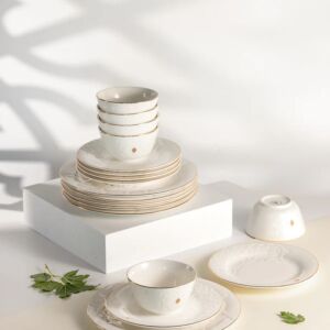 طقم مائدة 18 قطعة من نقش - ابيض وذهبي