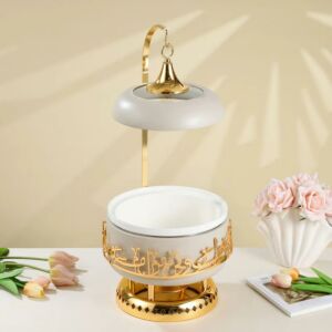 سخان تقديم طعام حجم وسط من جوار - بيج وذهبي