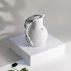 ترمس شاي وقهوة 1 لتر من نقش - ابيض وفضي