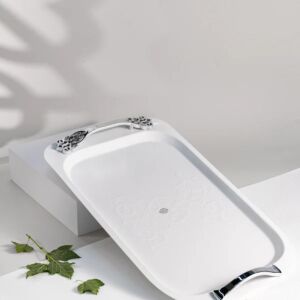 صينية تقديم فاخرة من نقش - ابيض وفضي