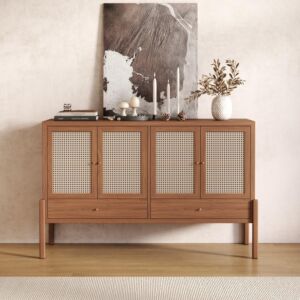 طاولة بوفيه راتان طبيعي من ويلو - بني وبيج