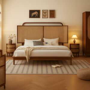 سرير كينغ راتان طبيعي 180×200 سم من ويلو - بني وبيج