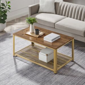 طاولة قهوة فانيل من هوقا- بني وذهبي