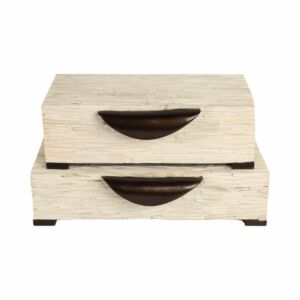 طقم صندوق قطعتين من الراتنج - كريمي