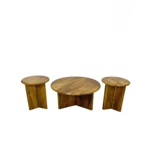 طقم طاولة قهوة خشب هندي طبيعي ريناي