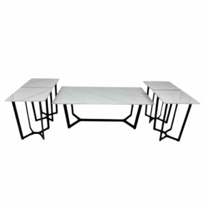 طقم طاولة قهوة وطاولات جانبية 5 قطع سيراميك - ابيض