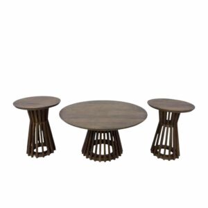 طقم طاولة قهوة وطاولات جانبية خشب مانجو طبيعي 3 قطع - بني
