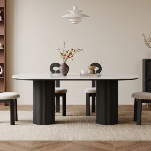 طاولة طعام 8 اشخاص مولتو - ابيض واسود