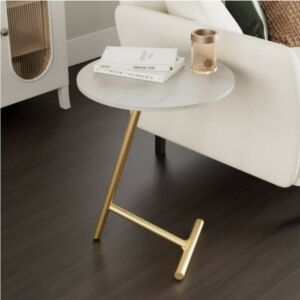 طاولة جانبية هيكوري - ابيض وذهبي