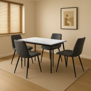 طقم طاولة طعام مارتن مع 4 كراسي - ابيض ورمادي