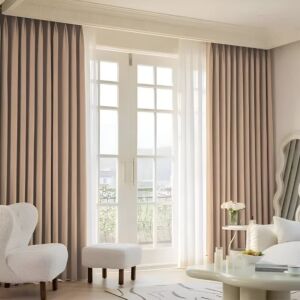 ستائر ويفي خطين بلاك اوت و شيفون - 350x300 سم بيج