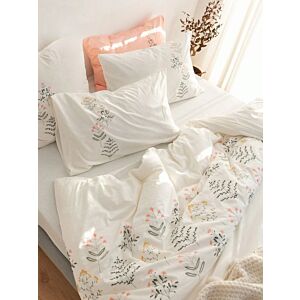 طقم غطاء لحاف 3 قطع ازهار مطرزة 240X260 سم - ابيض