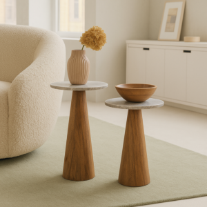 طقم طاولتين جانبية سطح رخامي قطعتين سونا - رمادي وبني