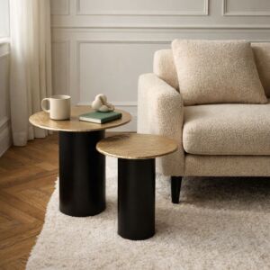 طقم طاولات جانبية بارو - قطعتين - ذهبي واسود