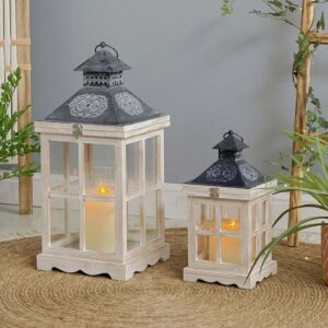 ديكور فانوس خشب لانجين - ابيض