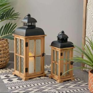 طقم فانوس الينا قطعتين - خشبي واسود