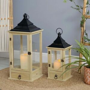 طقم فانوس خشب وحديد قطعتين