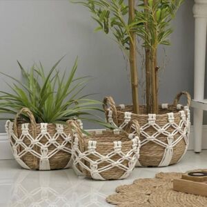 طقم سلال قش وحبال مكرمية 3 قطع