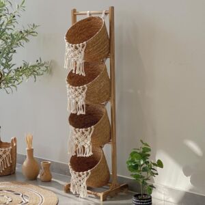 ستاند خشب بسلال خوص مور - ابيض