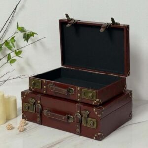 صندوق تخزين جلد قطعتين سيمبل - بني