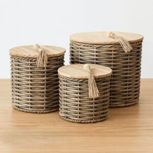 طقم علب خوص بغطاء روكسي - 3 قطع