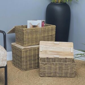 طقم صندوق مع غطاء خشب - 3 قطع