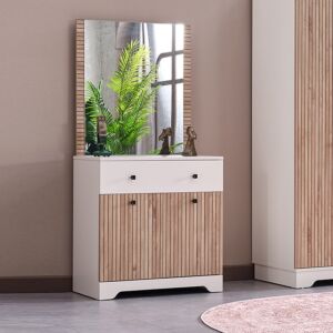 طاولة تزيين مع مرآة بدرج واحد وببابين من بولو