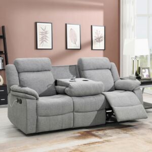 كنبة استرخاء بثلاثة مقاعد مع طاولة قابلة للسحب بحاملين للأكواب ومنفذ يو أس بي من هيلتون