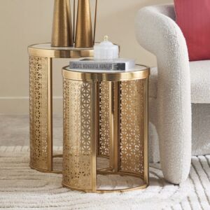 طاولات متداخلة بسطح من الرخام الأصلي من جيكسا - طقم من قطعتين