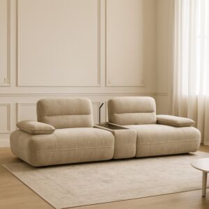 كنبة رباعية مع طاولة بإضاءة فاليرو 3 قطع - بيج