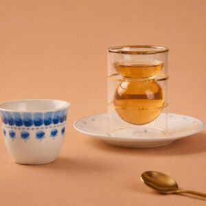 طقم شاي وقهوة من مجموعة نسمة 18 قطعة - أبيض وازرق