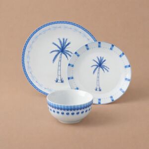 طقم صحون عشاء من مجموعة نسمة 12 قطعة - أبيض وازرق