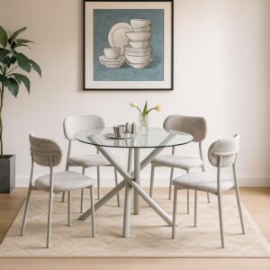 طقم طاولة طعام 4 اشخاص ريكو - رمادي وشفاف