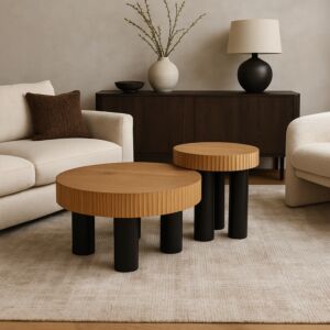 طقم طاولة قهوة هورف - 2 قطع - خشبي فاتح واسود