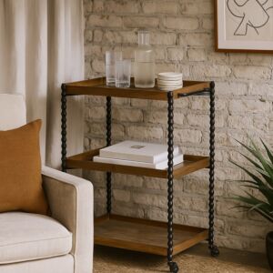 عربة خدمة ثلاثة رفوف بعجلات ايلا - بني واسود