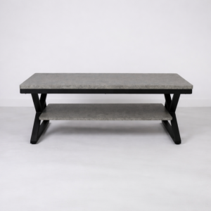 طاولة قهوة ميراك بسطحين خشب وبقواعد حديد-رمادي وأسود