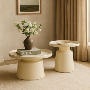 طقم طاولة قهوة قطعتين - كريمي