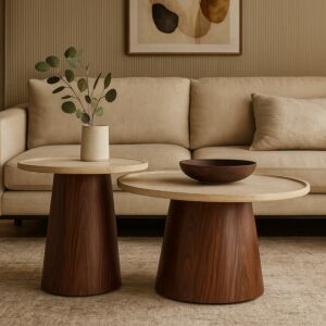 طقم طاولة قهوة مالينا - 2 قطع - بني غامق وبيج