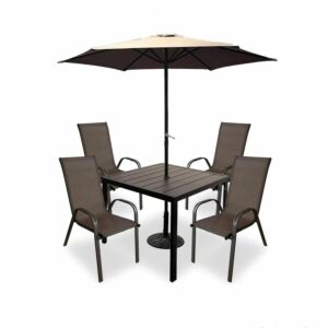 طاولة طعام خارجية مع مظلة جاردن فيو - بني