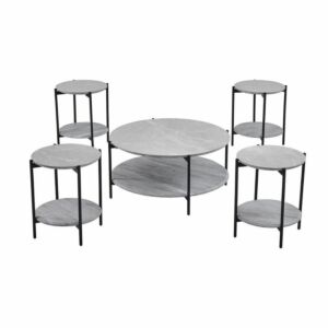 طقم طاولة قهوة سيراميك و خشب 5 قطع سيزينيا - رمادي