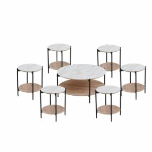 طقم طاولة قهوة سيراميك و خشب 7 قطع سيزينيا - خشبي