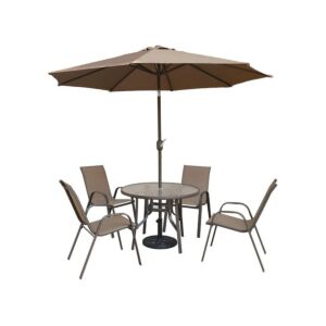 طاولة طعام مع مظلة 4 كرسي فيراي - بيج
