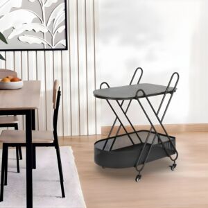 عربة تقديم طابقين روسكا - رمادي واسود