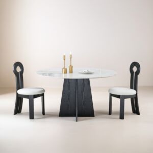 طاولة طعام ل 4 اشخاص متالي - ابيض واسود