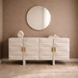 طاولة بوفيه خشب طبيعي سافا - 4 ابواب - كريمي