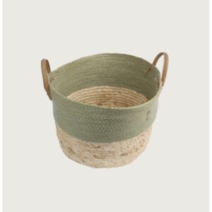 سلة خيش اخضر وبيج لويزا