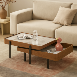 طاولة قهوة متداخلة بونيرا قطعتين - بني واسود